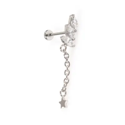 Piercing din otel inoxidabil cu lant si pietre zirconice