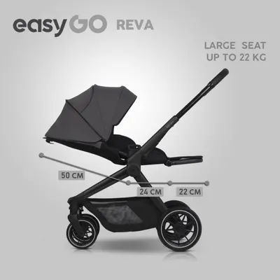 Carucior 2 in 1 pentru copii Easy Go Reva Cloud Gray, pana la 22 kg, piese reversibile, copertina XXL, accesorii incluse