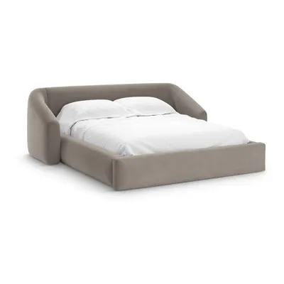 Pat matrimonial maro deschis tapițat cu spațiu de depozitare cu somieră 180x200 cm Campi – Cosmopolitan Design