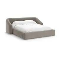 Pat matrimonial maro deschis tapițat cu spațiu de depozitare cu somieră 180x200 cm Campi – Cosmopolitan Design