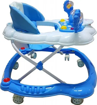 Premergator reglabil in 2 trepte Novokids Baby C Albastru Ratusca cu melodii, roti silentioase din silicon, pliabil