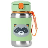 Skip Hop Spark Style Straw Bottle sticlă inoxidabilă pentru apă cu pai Racoon 12 m+ 1 buc