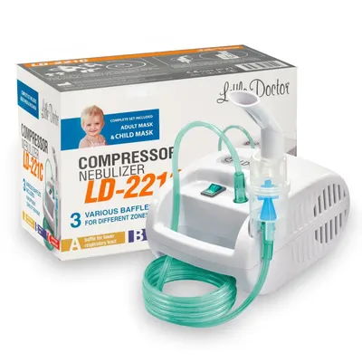 Aparat aerosoli cu compresor Little Doctor LD - 221C Pro cu 3 dispensere pentru reglarea dimensiunii particulelor, 3 masti si furtun de 6 m