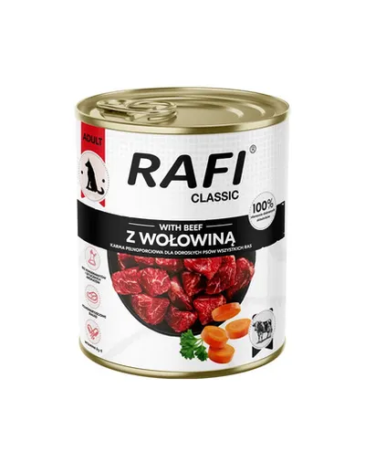 RAFI Classic cu vită 800 g hrană umedă pentru câini adulți