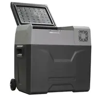 HOMCOM Frigider Auto de 50L cu Panou Touch, Mâner și 2 Roți, 58.6x37.8x54.5 cm, Gri | Aosom Romania