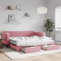 Gossi pat de zi cu extensie si sertare, roz, 100x200 cm, catifea