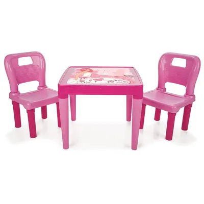 Set masuta cu doua scaunele Pilsan Study Table Pink ,spatar inalt,margini rotunjite