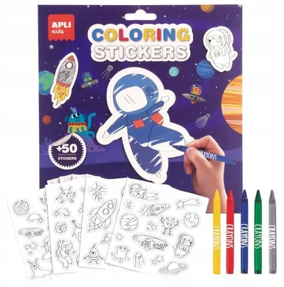 Set de stickere creative de colorat Apli Kids - Spațiu, 58 de piese