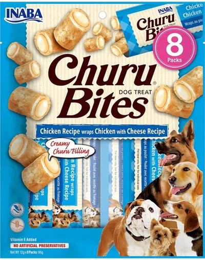 INABA Churu Bite Chicken 8x12g recompensa cu pui si branza pentru caini