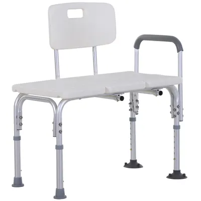 HOMCOM Scaun de Duș cu Înălțime Reglabilă pe 6 Nivele, Picioare și Brațe Antiderapante, 74x53x80-92 cm, Alb | Aosom Romania