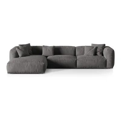 Colțar modular gri cu tapițerie din catifea (cu colț pe partea stângă/cu șezlong) Martina – Micadoni