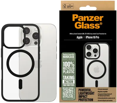 Husă PanzerGlass - HardCase Black MagSafe, iPhone 16 Pro, transparent