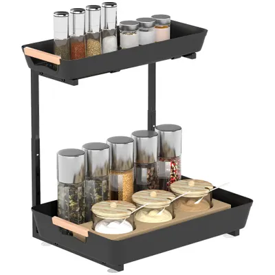 HOMCOM Raft de bucătărie, Reglabil în înălțime cu 2 Coșuri, Bar pentru Cafea, 40 x 30 x 33,5-42 cm | Aosom Romania