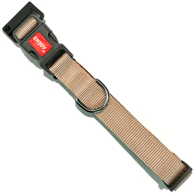 Zgarda caini, bej, din nylon si neopren, reglabila, 42-62 cm x 2.5 cm
