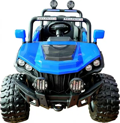 Masinuta electrica pentru copii Novokids M-Buggy UTV Albastru, faruri luminoase, roti din cauciuc Eva, telecomanda, maxim 30 kg , 12V, Mp3USB, 2 viteze, lungime 138 cm, model Offroad