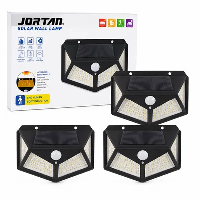 Set 3 x Lampa solara 100 LED Jortan, senzor de miscare
