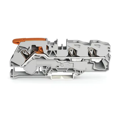 3-conductor through terminal block; with lever and Push-in CAGE CLAMP®; 16 mm²; with test port; side and center marking; for DIN-rail 35 x 15 and 35 x 7.5; Push-in CAGE CLAMP®; 16,00 mm²; gray