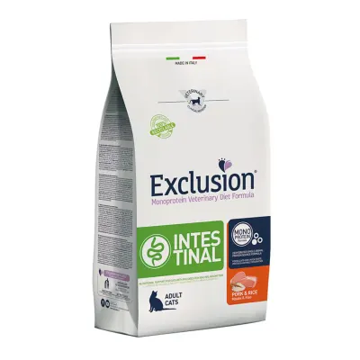 EXCLUSION Monoprotein VD Intestinal, Porc și Orez, dietă veterinară, hrană uscată pisici, sistem digestiv, 1.5kg