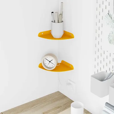 vidaXL Raft Suspendat pentru Colț 2 buc. Galben muștar 15 x 15 x 2 cm