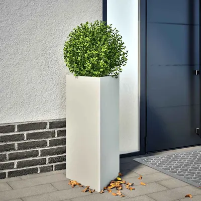 vidaXL Jardiniere grădină, 2 buc., alb, 40x34,5x75 cm, oțel, triunghi