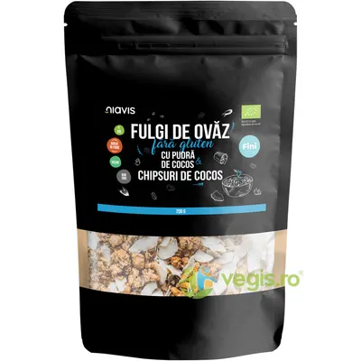 Fulgi de Ovaz Fini fara Gluten cu Pudra de Cocos si Chipsuri de Cocos Ecologici/Bio 200g