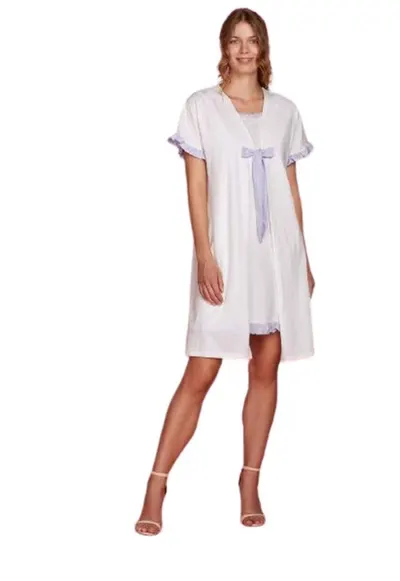 Set Halat si rochita de noapte 8731 - Alb