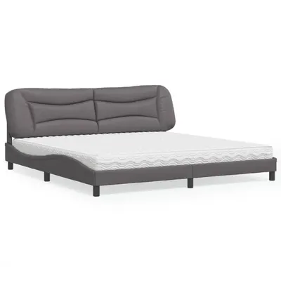 vidaXL Pat cu saltea, Hvar, gri, 200x200 cm, piele ecologică