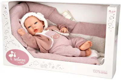 Păpuşă - bebeluş Arias - Jade cu costum roz de lână, 40 cm