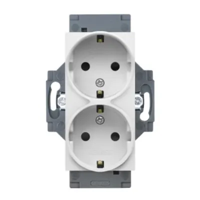 Priza Schuko 250v Ac - Screw Terminals - Front Tightening Terminals - Double - 2p+e 16a - White - Dahlia