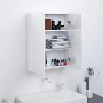 Gossi dulap de baie cu oglinda, alb stralucitor, 60x15x75 cm, mdf