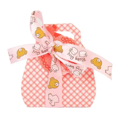 Cutie mică din hârtie cu etichetă și panglică mesaj Baby - roz (set 50 buc) - Default Title