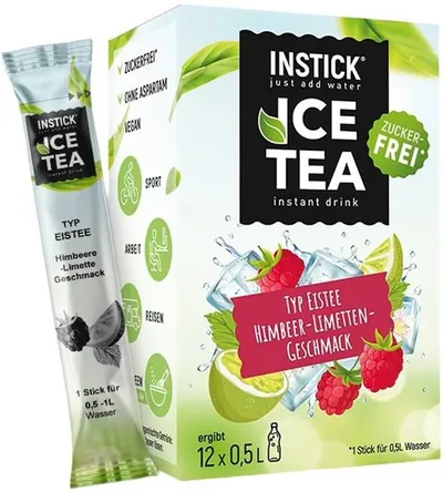 Ceai rece instant, zmeură și lime, 12 x 2.5 g, Instick