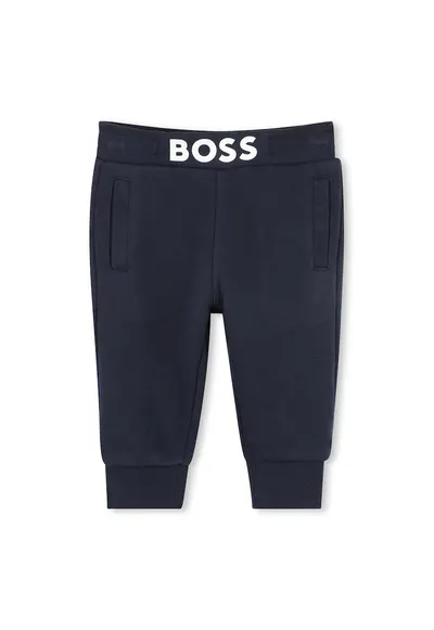 Pantaloni din amestec de bumbac cu logo - Bleumarin