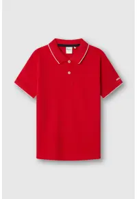Tricou polo de bumbac - Alb/Rosu vermillion