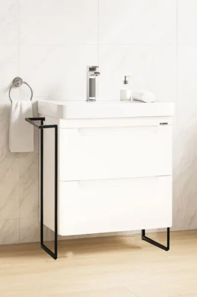 Set Baza front MDF si Lavoar seria 502, cu sertare, cadru metalic, montat, 60 cm, alb