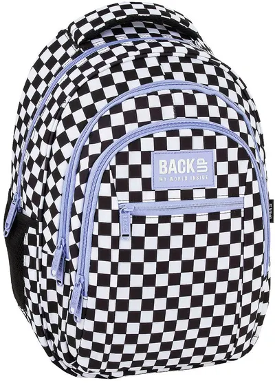 Ghiozdan școlar BackUp 8 O - Checkerboard Purple, cu 3 compartimente