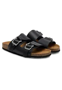 Slapi - papuci dama - piele naturala - negru