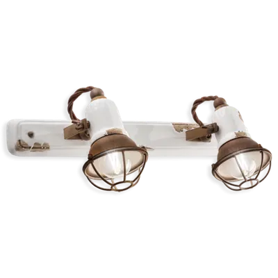 Aplica 2 Luce Con Gabbia Retro Loft Finish Vib - Vintage Bianco C1676-1