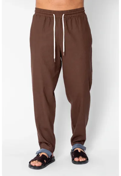 Pantaloni lungi din IN cu snur Brown 21778 - Maro