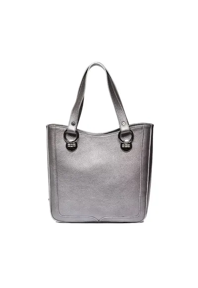 Geanta dama Elisabeth 7 - piele naturala - gri sidefat - cu manere fixe - buzunare interioare