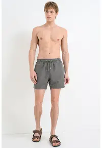Pantaloni scurti de baie cu model si chiloti integrati din plasa Vibe - Verde masliniu