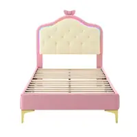 Pat tapițat cu bandă LED, tăblie cu fundă roz, tapițerie din PU, fără saltea, 90×200 cm, Alb+Roz