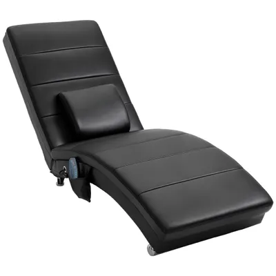 HOMCOM Relaxliege cu funcție de masaj, fotoliu de lounge ergonomic cu spătar înalt, cu funcție de masaj și pernă cu design Zero-G, fotoliu de lounge din piele ecologică, metal, spumă, negru, 58 x 163 x 87 cm | Aosom Romania