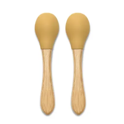 Set 2 lingurite din silicon si bambus Lorelli Yellow forma ergonomica