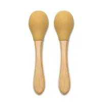 Set 2 lingurite din silicon si bambus Lorelli Yellow forma ergonomica