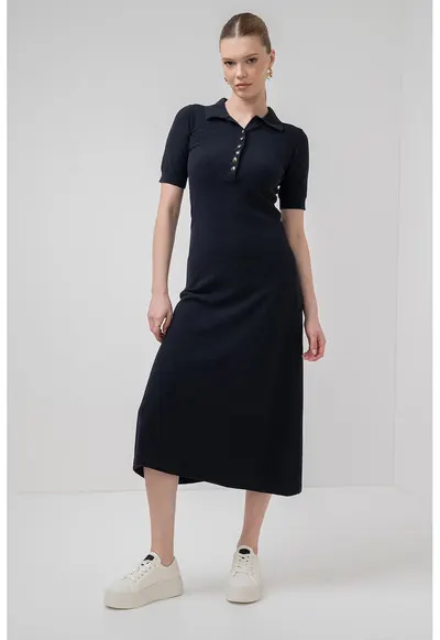 Rochie midi dreapta din amestec de bumbac Cesena - Negru