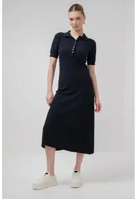 Rochie midi dreapta din amestec de bumbac Cesena - Negru
