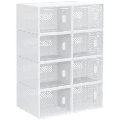 HOMCOM Pantofar Modular cu 8 Cuburi de Depozitare și Uși Magnetice, Cuburi din PP, 25x35x19 cm, Alb și Transparent | Aosom Romania