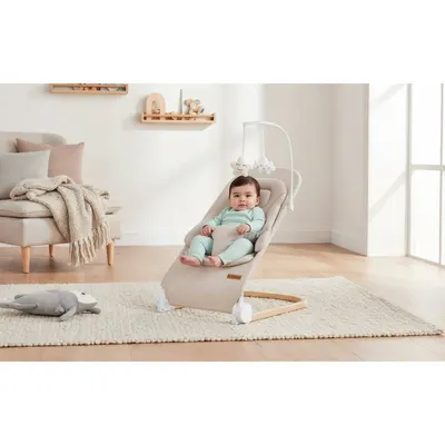 Sezlong balansoar Tulano Moon 50 Beige cu spatar reglabil in 4 pozitii,pernuta reductor,centura de siguranta,sezut anatomic,bara cu jucarii,pliere compacta,baza antiderapanta,tapiterie UltraSoft