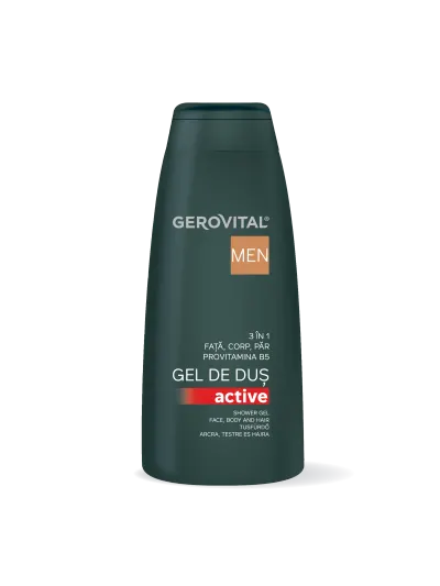Gel De Duș Active 3 n 1 Cu Provitamina B5 Hidratare și ngrijire Pentru Față, Corp și Păr, Efect Răcoritor, Gerovital Men, 400 Ml